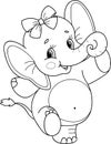 Coloring page outline of cartoon smiling cute girl elephant. Colorful vector illustration, summer coloring book for kids Royalty Free Stock Photo